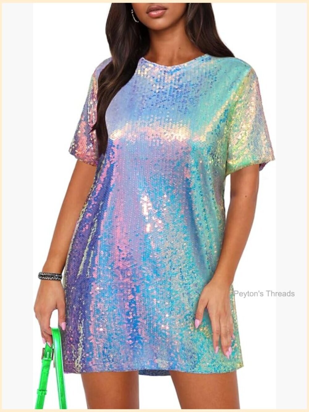 Sparkly Sequin T Shirt Dress Short Sleeve Tie Backless Club Party Dress